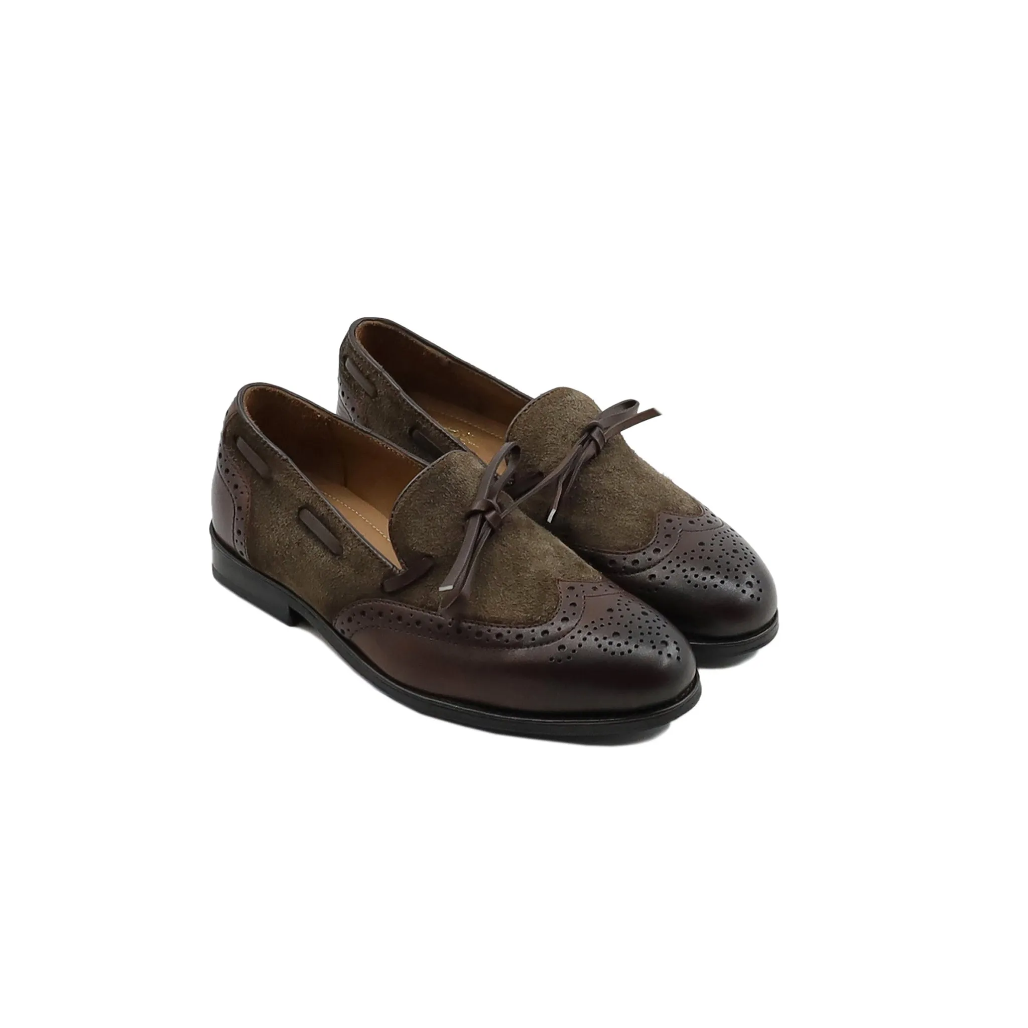 Lansing -  Kid's Brown Calf Leather and Kid Suede Loafer (5-12 Years Old)