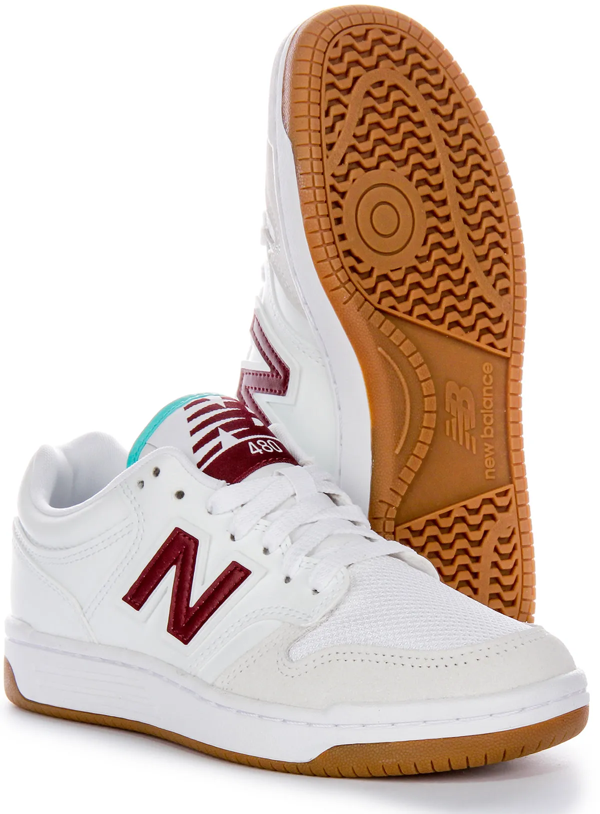 New Balance BB 480 LFT In White Burgundy