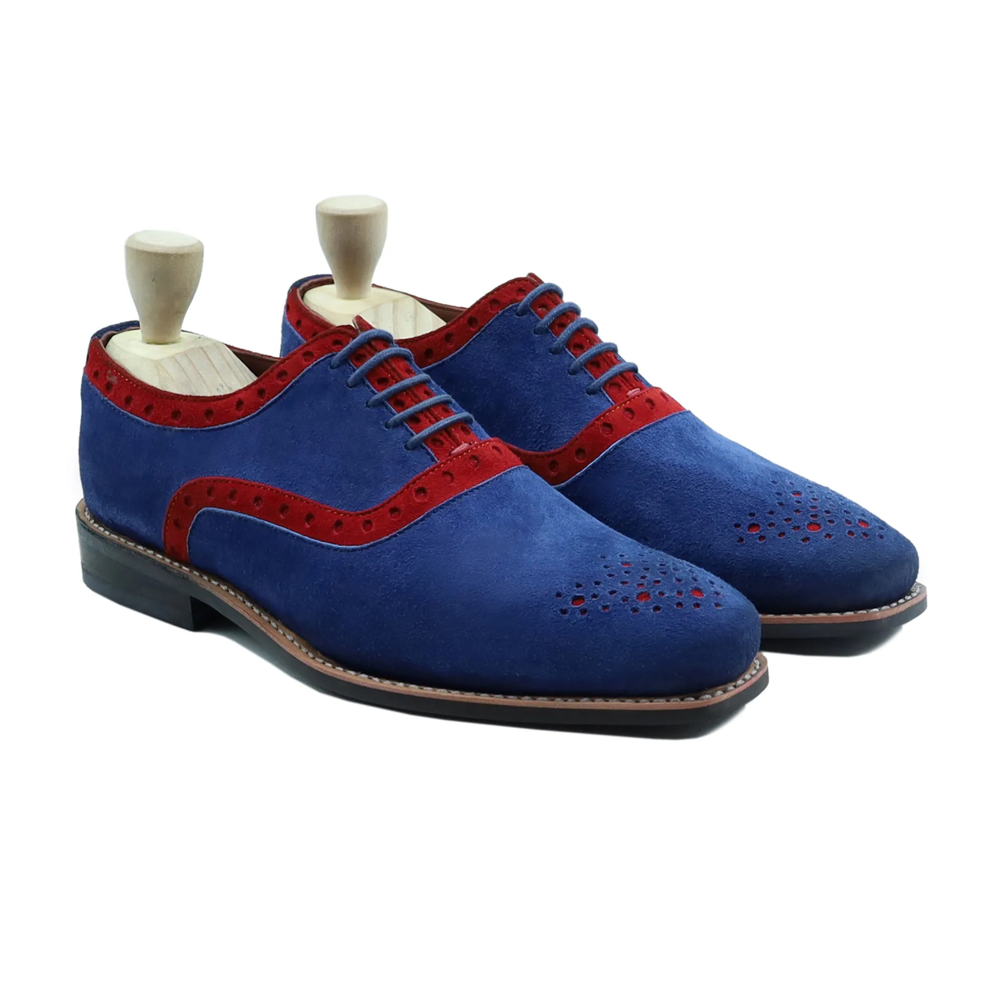 Qirdag Gy - Men's Blue Kid Suede Oxford Shoe