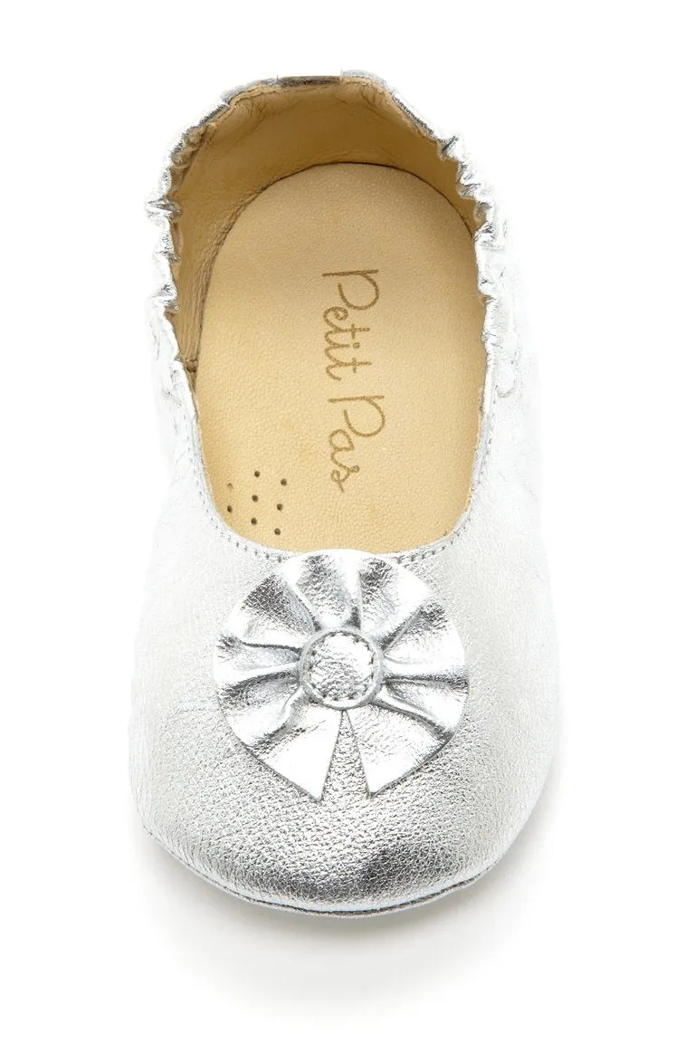 Silver Flower Elastic Flats