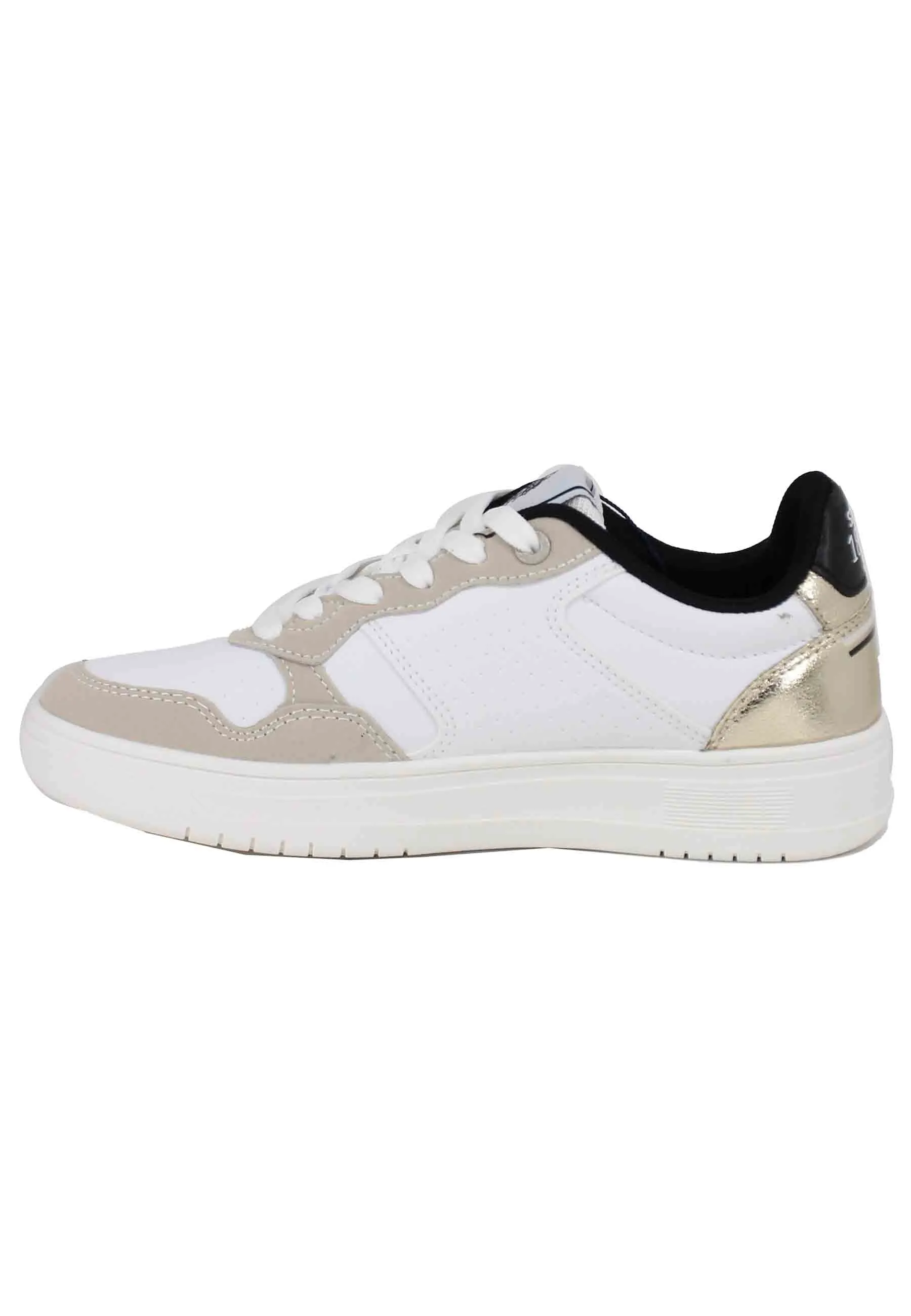 Sneakers donna in eco pelle vintage bianco e oro