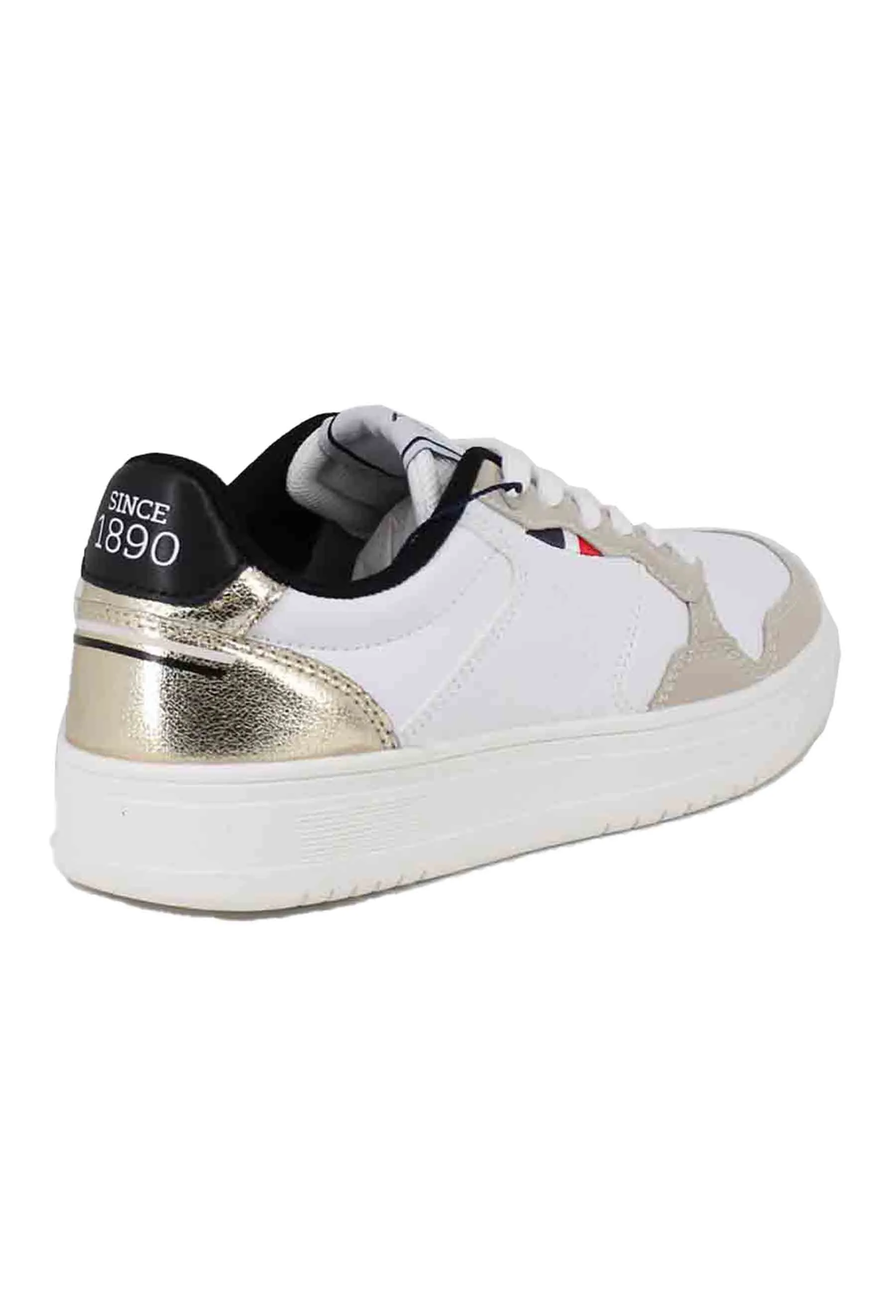 Sneakers donna in eco pelle vintage bianco e oro