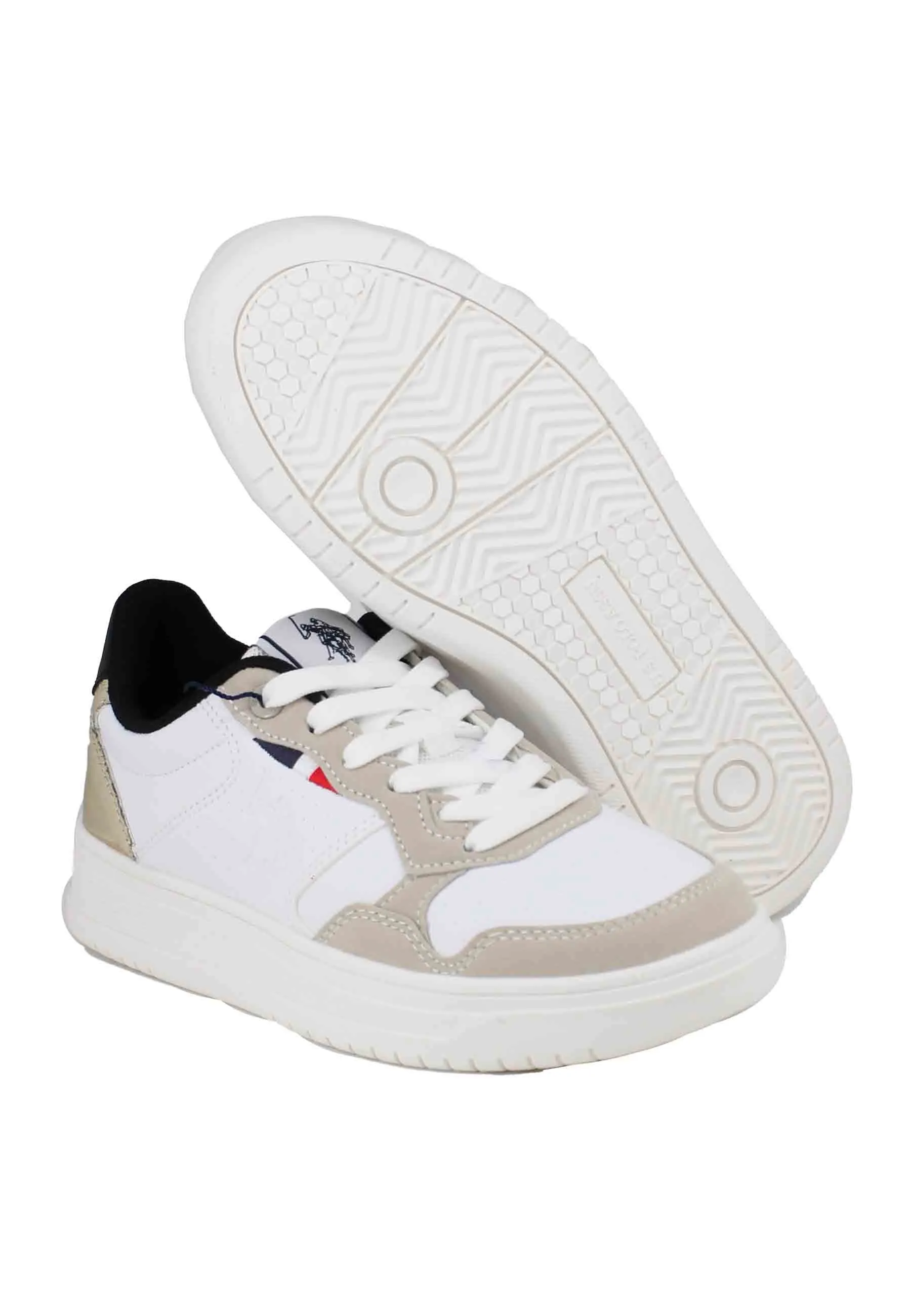 Sneakers donna in eco pelle vintage bianco e oro