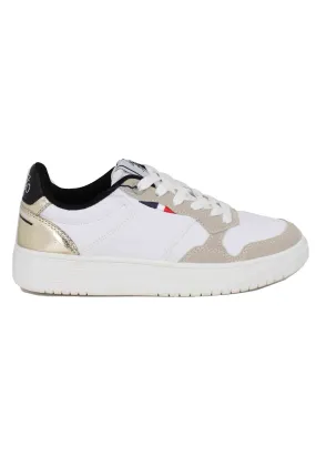 Sneakers donna in eco pelle vintage bianco e oro