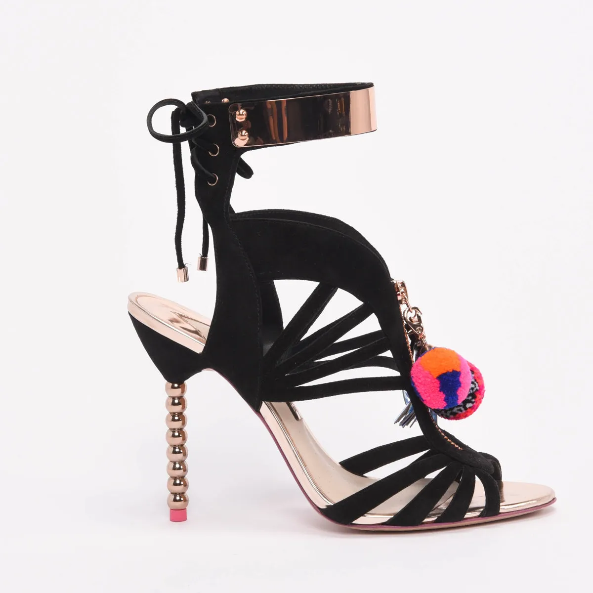 Sophia Webster Black Suede Yasmina Pom Pom Sandals 40.5