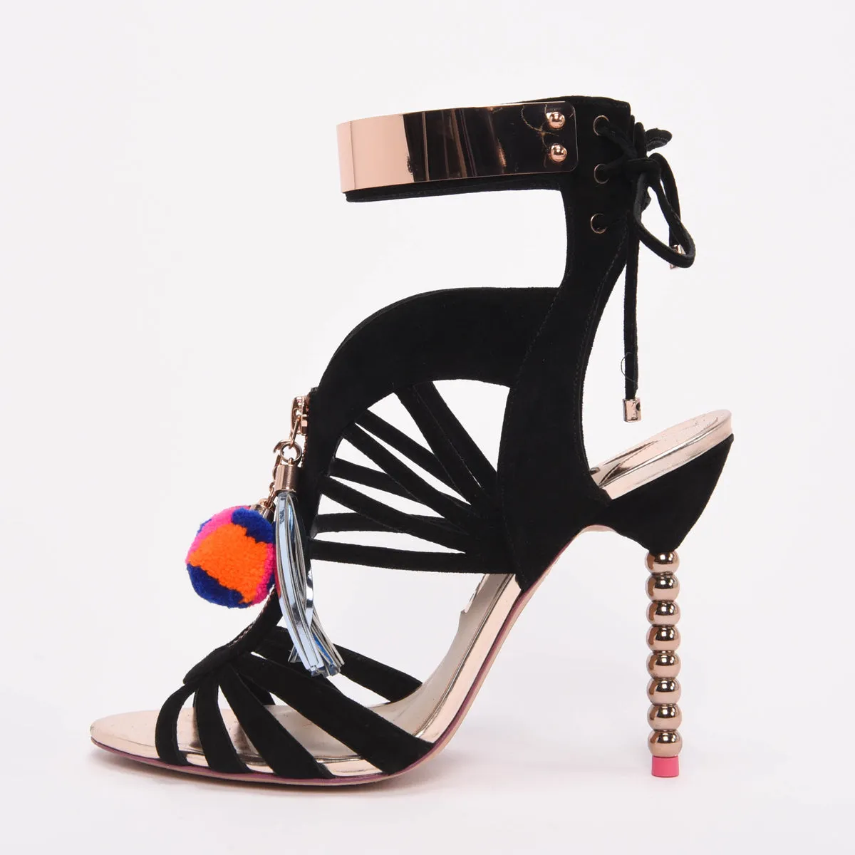 Sophia Webster Black Suede Yasmina Pom Pom Sandals 40.5