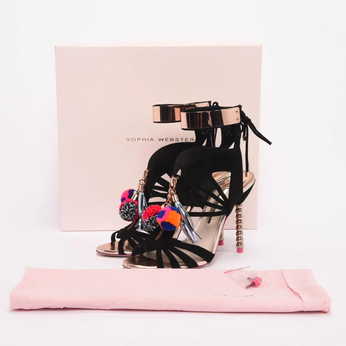 Sophia Webster Black Suede Yasmina Pom Pom Sandals 40.5