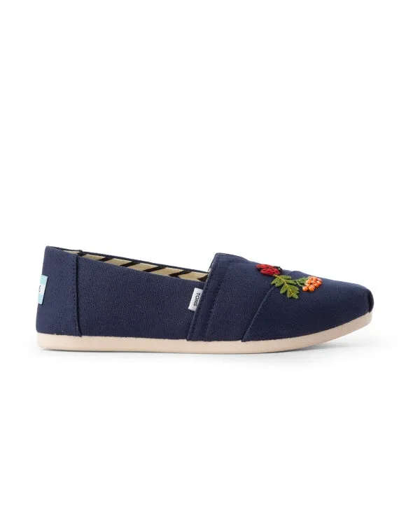 TOMS X Fizzy Goblet Zardozi Ladybird Navy Slip Ons