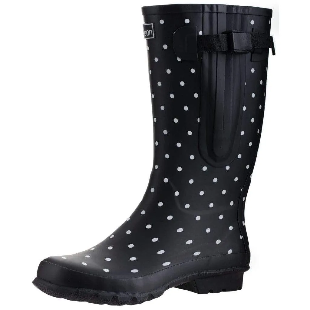 Wide Calf Wellies - Black Spot - Regular Fit in Foot and Ankle