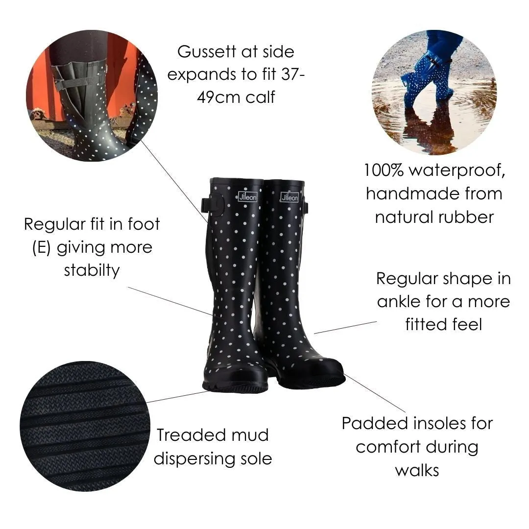 Wide Calf Wellies - Black Spot - Regular Fit in Foot and Ankle