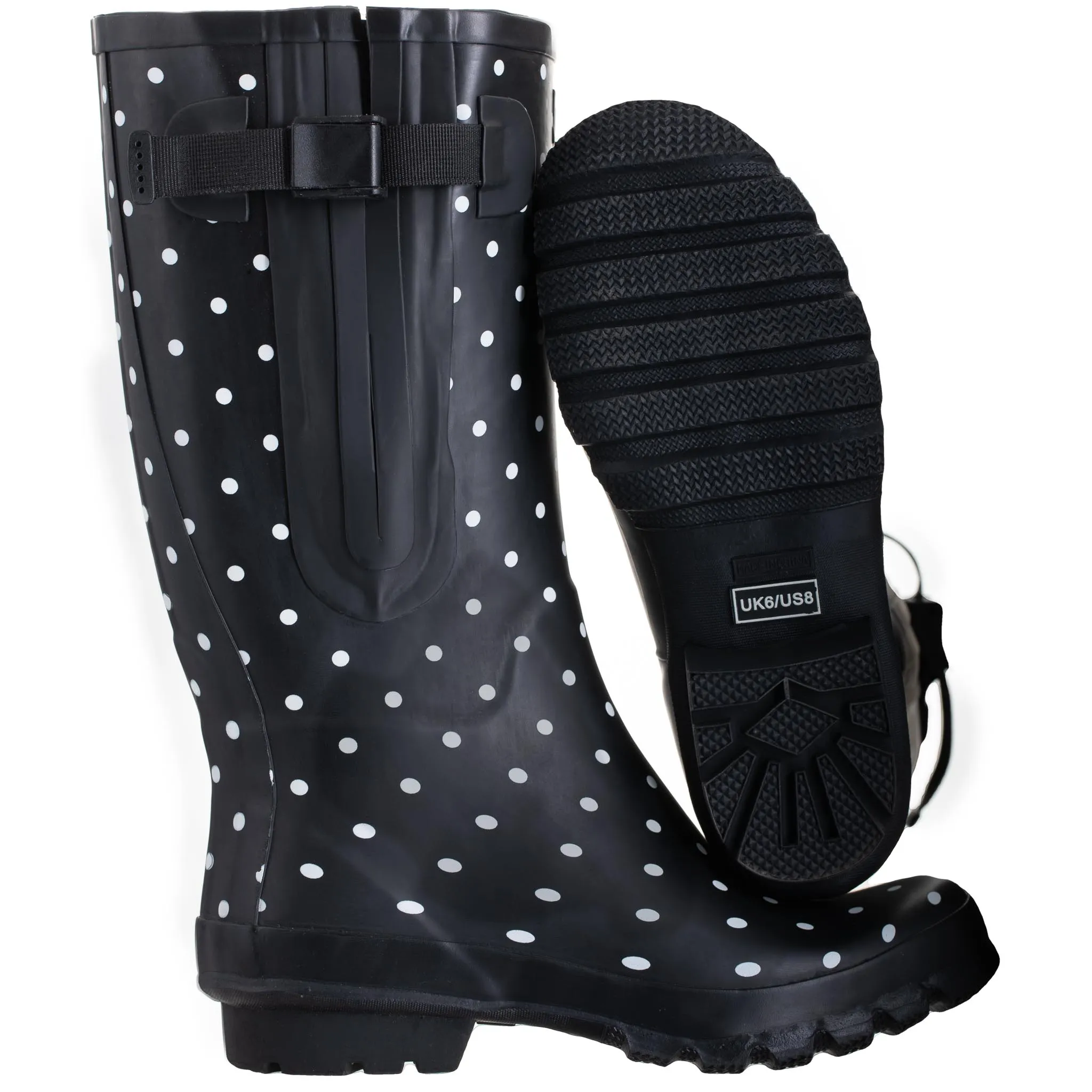 Wide Calf Wellies - Black Spot - Regular Fit in Foot and Ankle