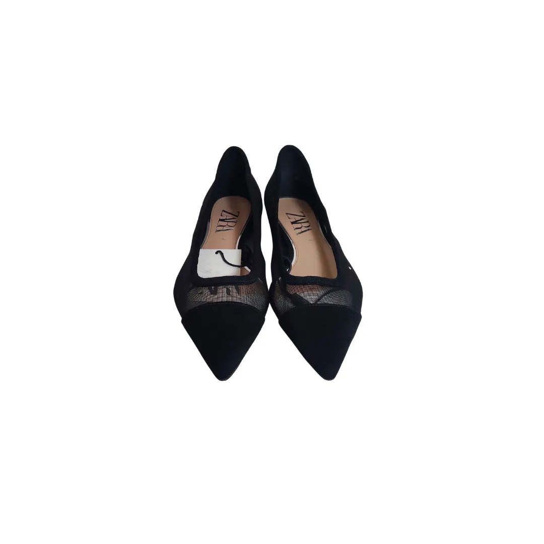 ZARA Black Suede & Mesh Pointed Flats | Brand new |