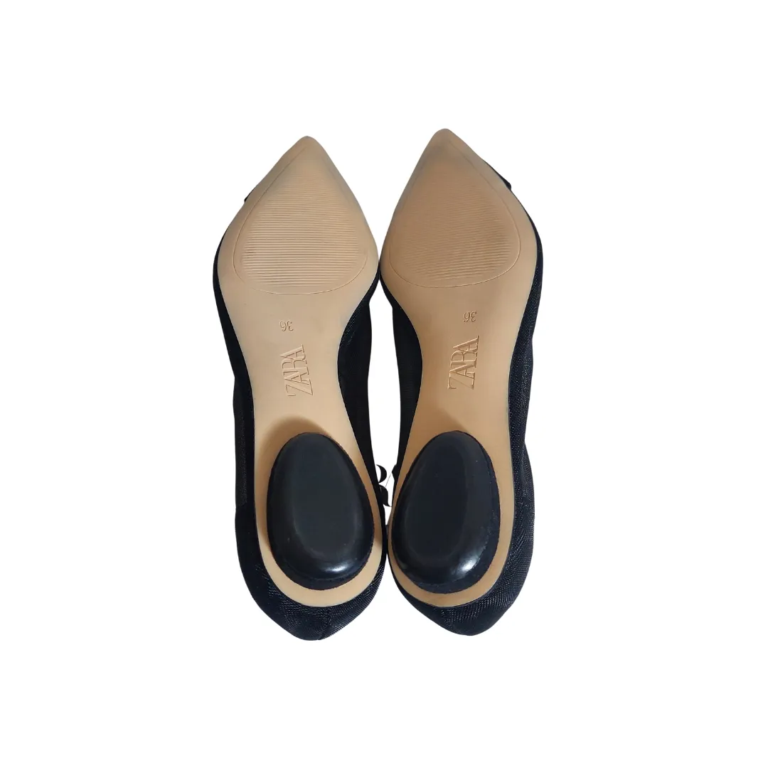 ZARA Black Suede & Mesh Pointed Flats | Brand new |